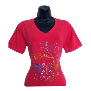 Pink V Neck Short Sleeve T Shirt Adult Musical Instruments Jazz Fest S M L XL 2X